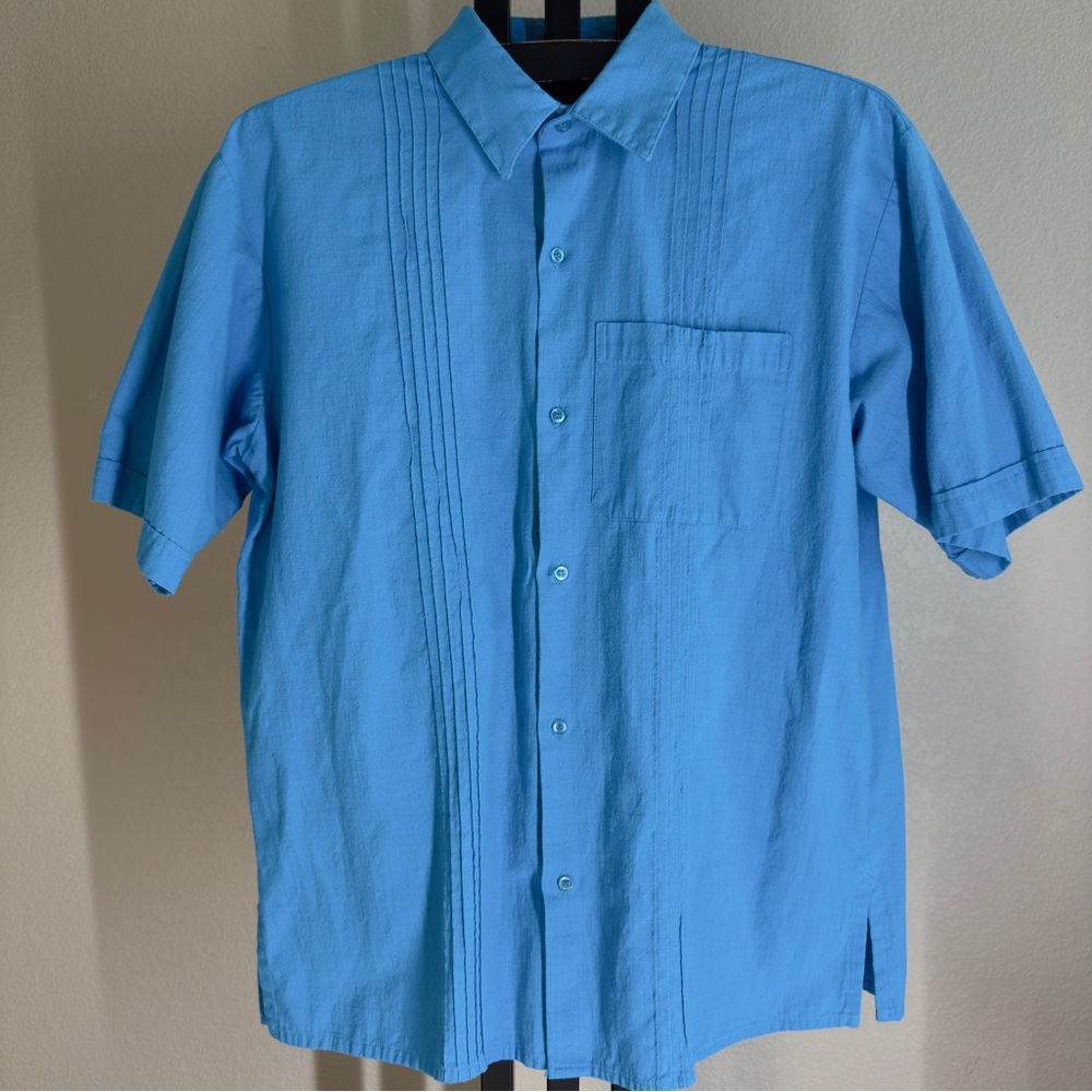 Guayabera Pirámide de Yucatán Linen Shirt Men’s XXL < 44 | Aqua Blue